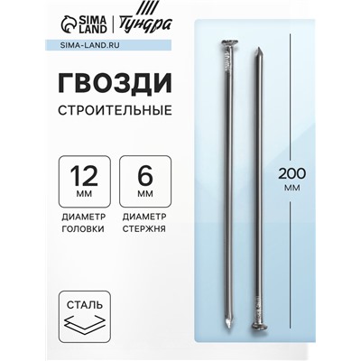 Гвозди ТУНДРА, строительные, ГОСТ 4028-63, без покрытия, 6×200 мм, фасовка 1 кг