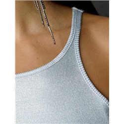 Топ с закрытым декольте из хлопка с эластаном в рубчик с матовым покрытием металлик