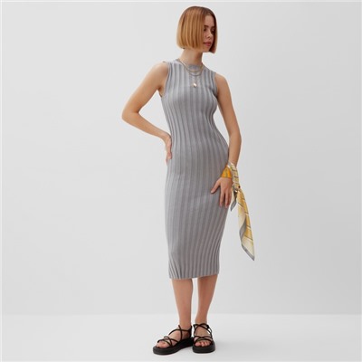 Платье вязаное миди женское MINAKU: Knitwear collection, серое, размер 48