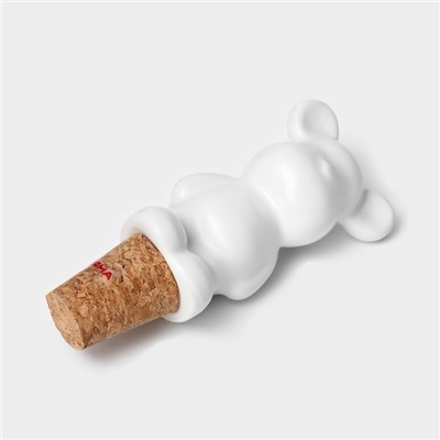 Пробка для бутылки Доляна «Стильный мишка», 3.5×3.5×10 см, белая