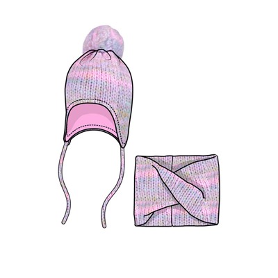 Комплект трикотажный для девочек: шапка, снуд