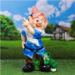 Садовая фигура из полистоуна «Гном с лягушкой», 45×20×25 см
