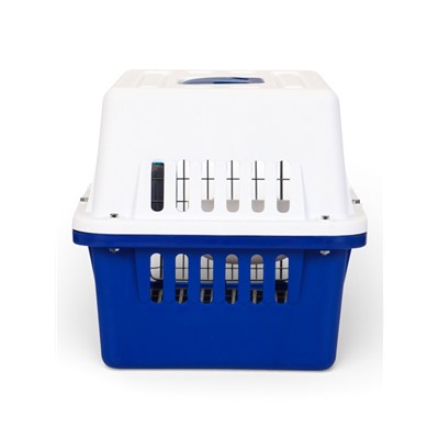 Переноска для животных, 49×31×31 см, с поддоном-решёткой и миской, пластик, белая, синяя