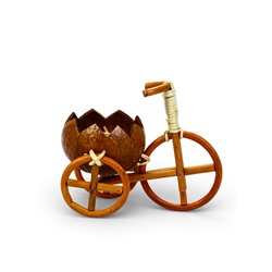 Декоративное кашпо - кокос «Велосипед резной», 20×12×17 см, деревянное