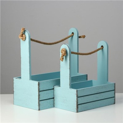 Подарочный ящик «Прованс», деревянный, ручка - канат, голубой, набор 2 шт.