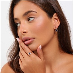 Комплект ювелирной бижутерии коллекция "Дубай" в форме цветов серьги и кольцо 20 р, покрытие позолота, вставка: фианиты, цвет: синий, арт.314.883-20