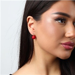 Серьги протяжки длинные висячие на цепочке с жемчугом, покрытие: позолота, цвет жемчуга: красный, арт.001.631