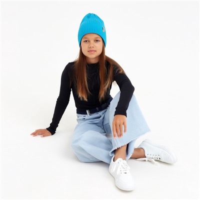 Шапка детская MINAKU с отворотом, размер 52-56, бирюзовая