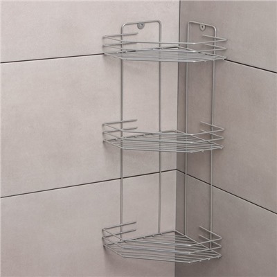 Полка для ванной угловая 3-ярусная, 20.5×20.5×52 см, хром