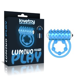 Голубое, светящееся в темноте виброкольцо Lumino Play Vibrating Penis Ring