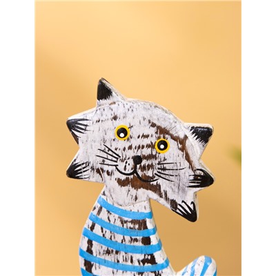 Календарь настольный «Полосатый кот», 7×4×14 см, дерево, серо-голубой