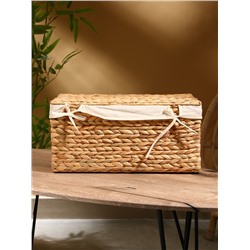 Корзинка прямоугольная с крышкой и тканевым подкладом, 44×30×20 см, водный гиацинт