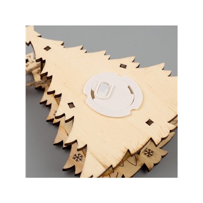 Ёлочная игрушка «Ёлочка с оленем», 11×11×2 см, от батареек, свечение тёплое белое