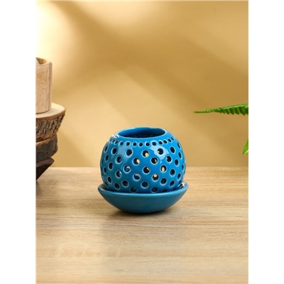 Подсвечник «Шар», 9.5×9.5×9 см, керамика, голубой