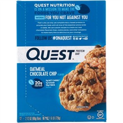 Quest Nutrition, протеиновый батончик, со вкусом овсяно-шоколадного печенья, 12 батончиков, весом 60 г (2,12 унции) каждый
