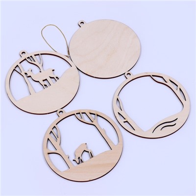 Заготовки для творчества. Деревянная ёлочная подвеска «Новый год! Олени в лесу»