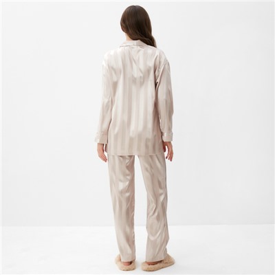 Пижама женская (рубашка, брюки) KAFTAN Silk «Полоска», цвет кремовый, размер 44-46