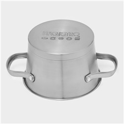 Кастрюля Magistro HiTech Steel, 1.5 л, d=16 см, h=10.5 см, слив для воды, капсульное дно, индукция, нержавеющая сталь