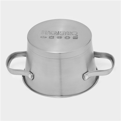 Кастрюля Magistro HiTech Steel, 1.5 л, d=16 см, h=10.5 см, слив для воды, капсульное дно, индукция, нержавеющая сталь