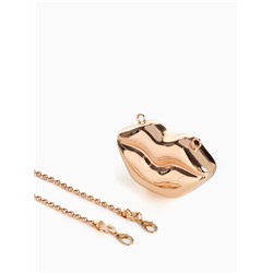 Сумка мини-клатч на магните, в форме губ, жёсткий корпус, на длинной цепочке, золотистая