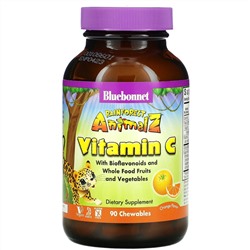 Bluebonnet Nutrition, Super Earth, Rainforest Animalz, витамин С, натуральный апельсиновый вкус, 90 жевательных таблеток в форме животных