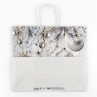 Пакет подарочный новогодний «Новогодние шары», белый крафт, 32×28×15 см