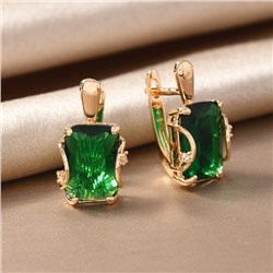 Серьги с крупным камнем ювелирная бижутерия коллекция "Дубай", покрытие позолота,  вставка: фианит и цирконы, цвет: зеленый и прозрачный, арт.217.359