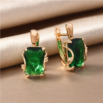 Серьги с крупным камнем ювелирная бижутерия коллекция "Дубай", покрытие позолота,  вставка: фианит и цирконы, цвет: зеленый и прозрачный, арт.217.359