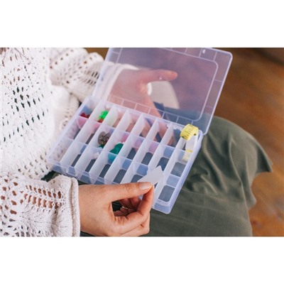 Органайзер для хранения мелочей, передвижные ячейки, 24 ячейки, 19.5×13.5×3.5 см, прозрачный