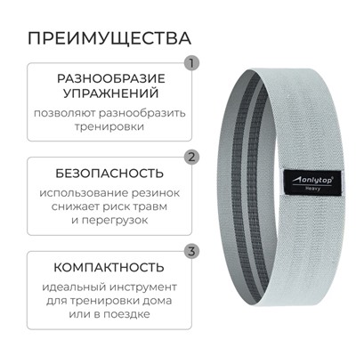 Фитнес-резинка ONLYTOP HEAVY, 42х8,2х0,3 см, нагрузка 15-25 кг, цвет серый