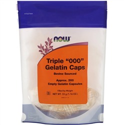 Now Foods, Triple "000" Gelatin Caps, Approx. 200 Empty Gelatin Capsules