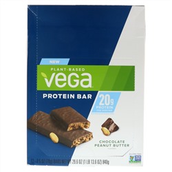 Vega, Протеиновый батончик, шоколад и арахисовое масло, 12 баточников, 2.5 унцю (70 г) каждый