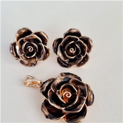 Комплект ювелирная бижутерия коллекция  "Дубай" серьги и кулон, покрытие: позолота, вставка: цветная витражная эмаль серого цвета, арт.313.048