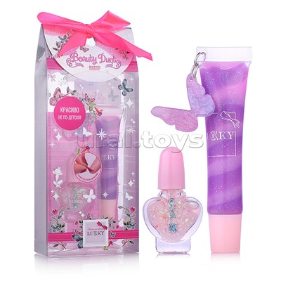 Набор блеск для губ и лак для ногтей Lukky Beauty Duet , цв.розовый, ПВХ коробочка