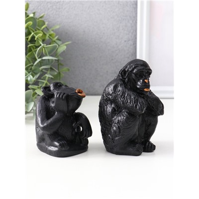 Набор фигурок «Обезьяны», 2 шт., 6.5×6.5×10 см, 6.5×5.5×7.5 см, чёрный
