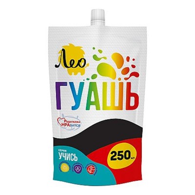 Гуашь 250 мл черная(black) 806 "Учись" Группа 1 дой-пак с штуцером LGD-250 Лео