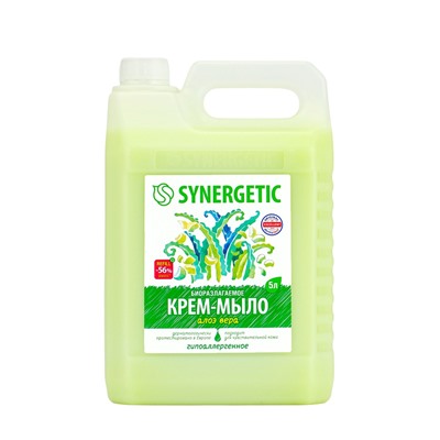 Крем-мыло жидкое SYNERGETIC, биоразлагаемое, для мытья рук и тела «Алоэ вера», 5 л