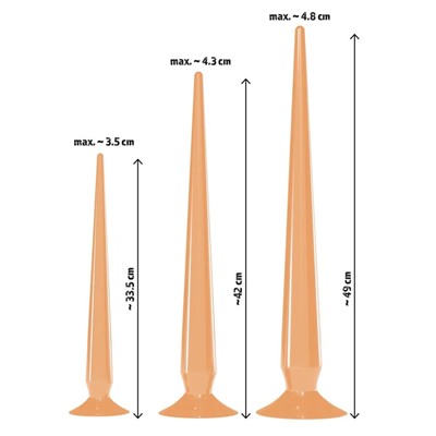 Набор из 3 телесных удлиненных анальных пробок Super Long Flexible Butt Plug Set