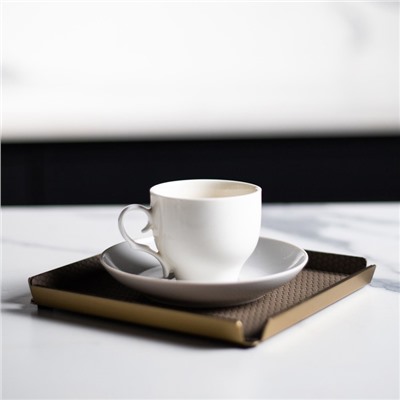 Поднос декоративный квадратный, металл и экокожа, 12×12 см, коричневый