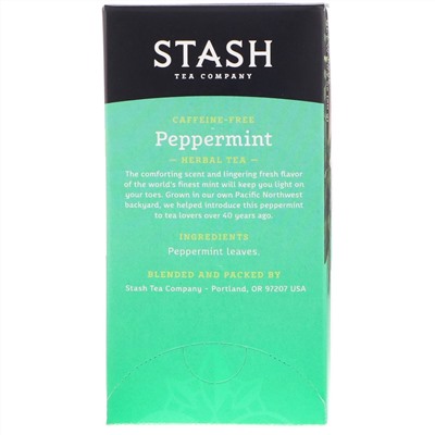 Stash Tea, Herbal Tea, Peppermint, Caffeine Free, 20 Tea Bags, 0.7 oz (20 g)