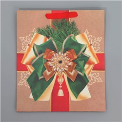 Пакет подарочный новогодний крафтовый «Новогодний подарок», M 26×30×9 см