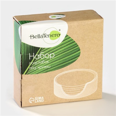 Подставки под кружки BellaTenero, d=10.8 см, набор 4 шт., на фарфоровой подставке, бамбук