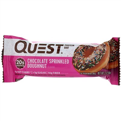 Quest Nutrition, Протеиновый батончик, донат с шоколадной глазурью и посыпкой, 12 батончиков, 60 г (2,12 унции) каждый
