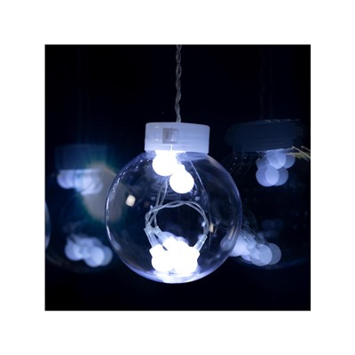 Гирлянда «Бахрома» 2.4×0.7 м с насадками «Шарики», IP20, прозрачная нить, 108 LED, свечение белое, 8 режимов, 220 В