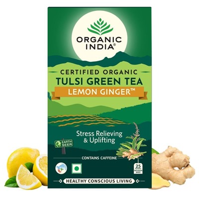 Organic India Tulsi Lemon Ginger / Напиток на Основе Листьев Священным Базиликом с Имбирём и Лимоном 25 Чайные пакетики