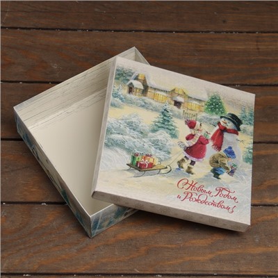 Коробка складная, крышка - дно «С Новым годом и Рождеством» 20×20×6 см