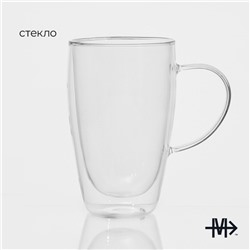 Кружка с двойными стенками Magistro «Дуо», 500 мл, 14.5×9×15.5 см, стекло, прозрачная