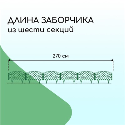 Ограждение декоративное, 34 × 270 см, 6 секций, пластик, зелёное, «Диадема»
