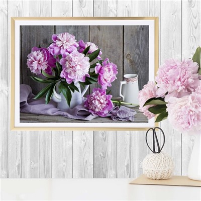 Алмазная мозаика с частичным заполнением на холсте «Пионы», 40×30 см