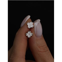 Кольцо из золочёного серебра с родированием и фианитами - Клевер, четырёхлистник 925 пробы 1-296зр200